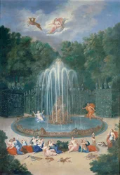 Die Haine von Versailles. Ansicht des Sterns oder Berges des Wassers mit Alph, der Arethusa verfolgt